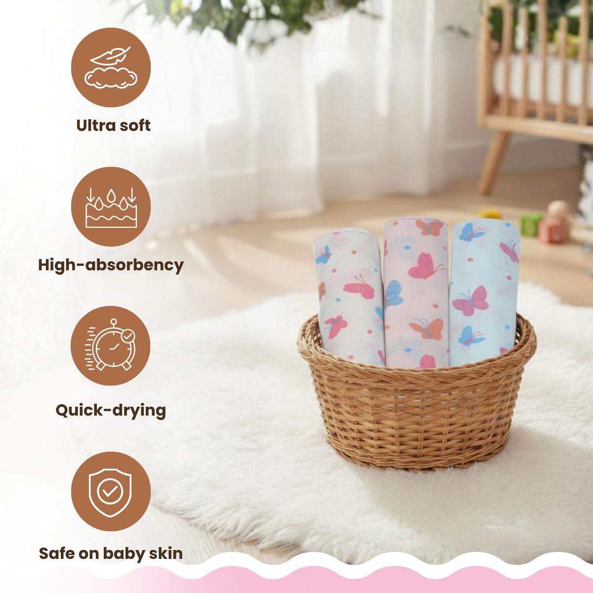 Coo Coo Baby Swaddle Wrapper (Pack of 3)100% Cotton Muslin - Image 2