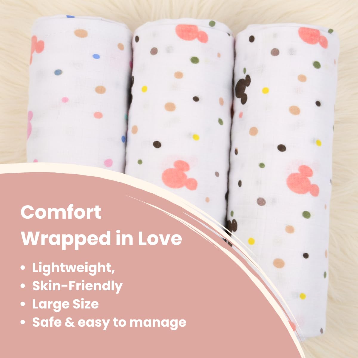 Coo Coo Baby Swaddle Wrapper (Pack of 3)100% Cotton Muslin - Image 4