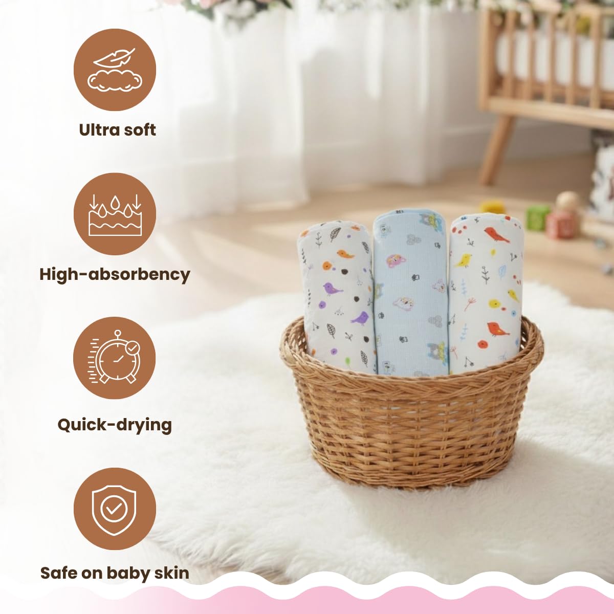 Coo Coo Baby Swaddle Wrapper (Pack of 3)100% Cotton Muslin - Image 5