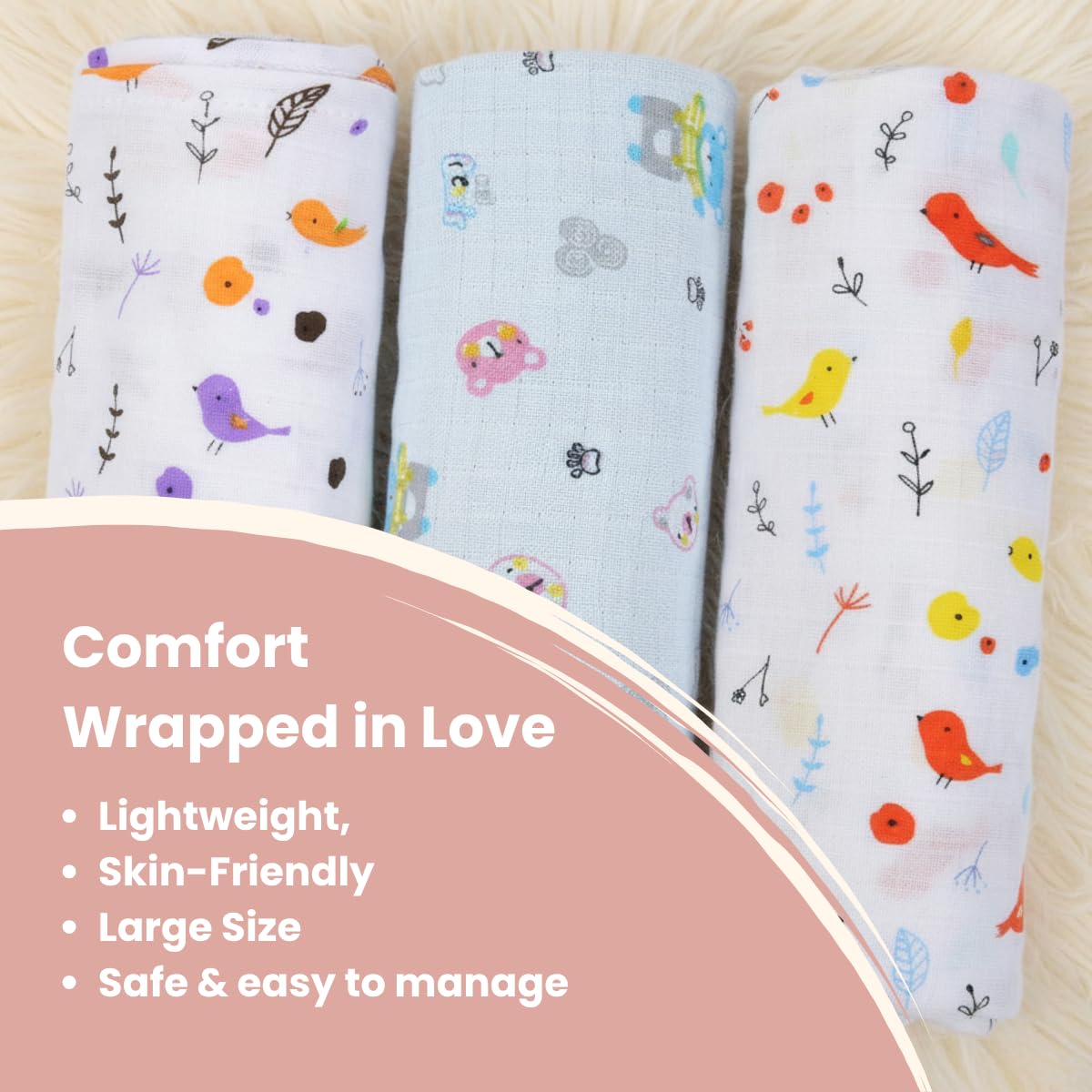 Coo Coo Baby Swaddle Wrapper (Pack of 3)100% Cotton Muslin - Image 6