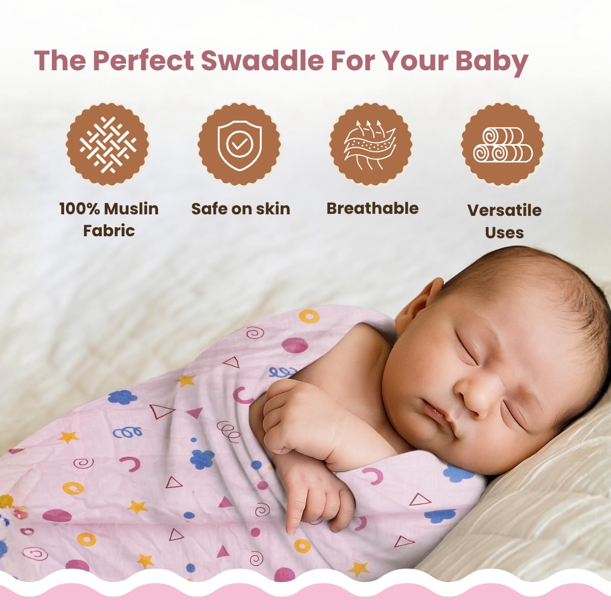 Coo Coo Baby Swaddle Wrapper (Pack of 3)100% Cotton Muslin - Image 5