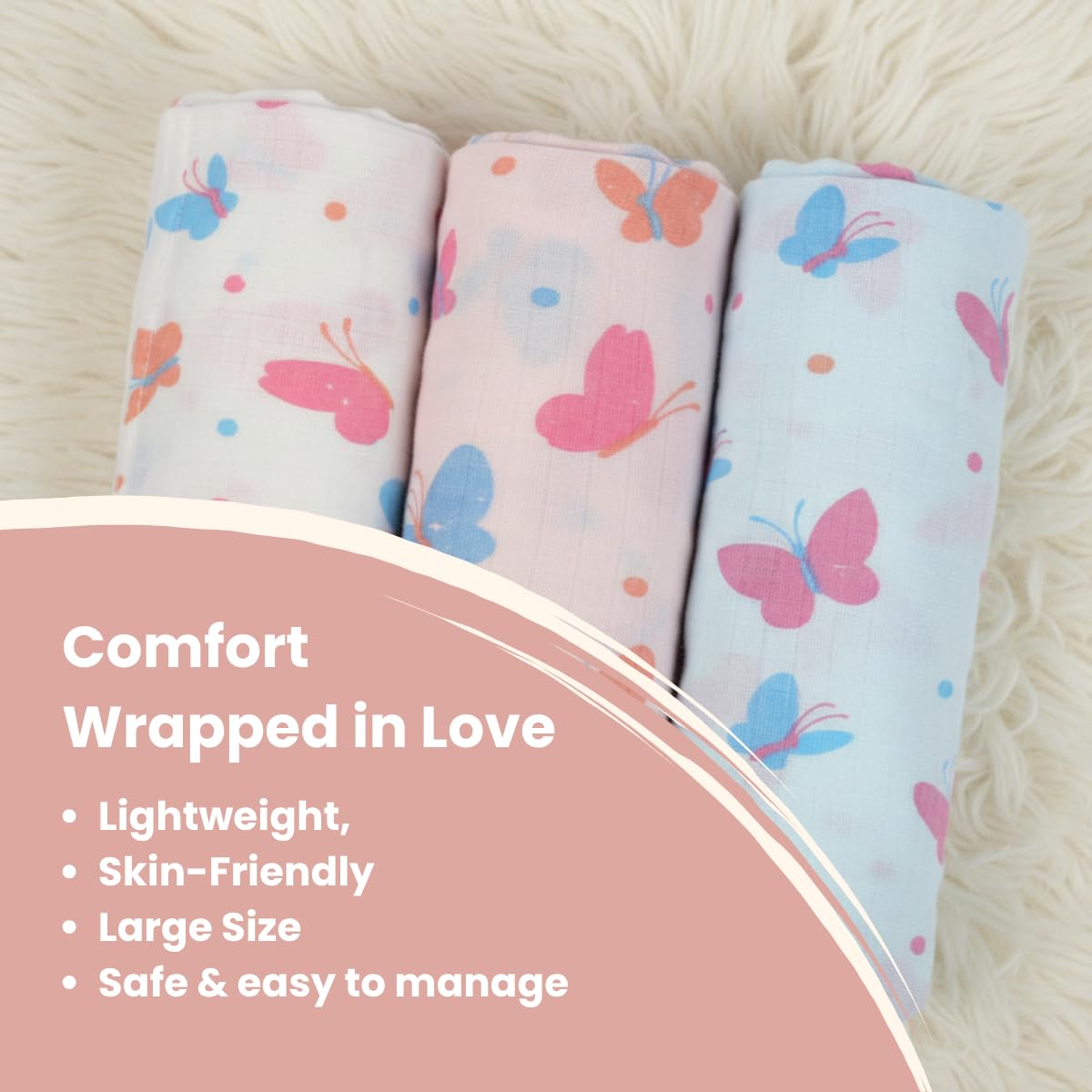 Coo Coo Baby Swaddle Wrapper (Pack of 3)100% Cotton Muslin - Image 5