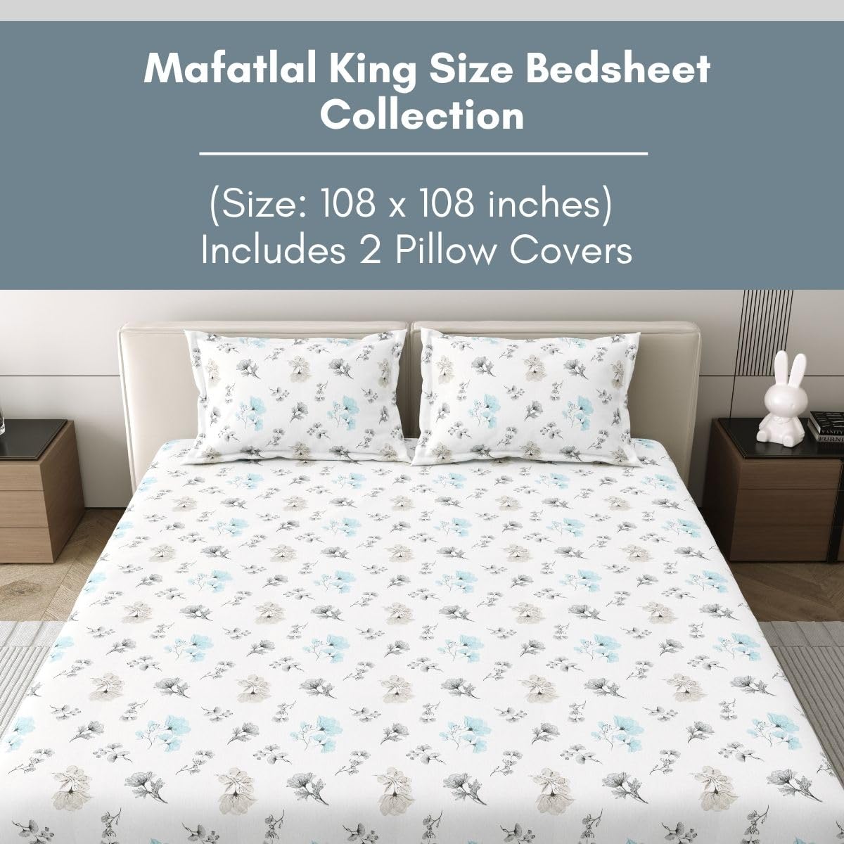 Spring Glory 186 TC Pure Cotton King Size Bedsheet With 2 Pillow Cover | Linen White - Image 7