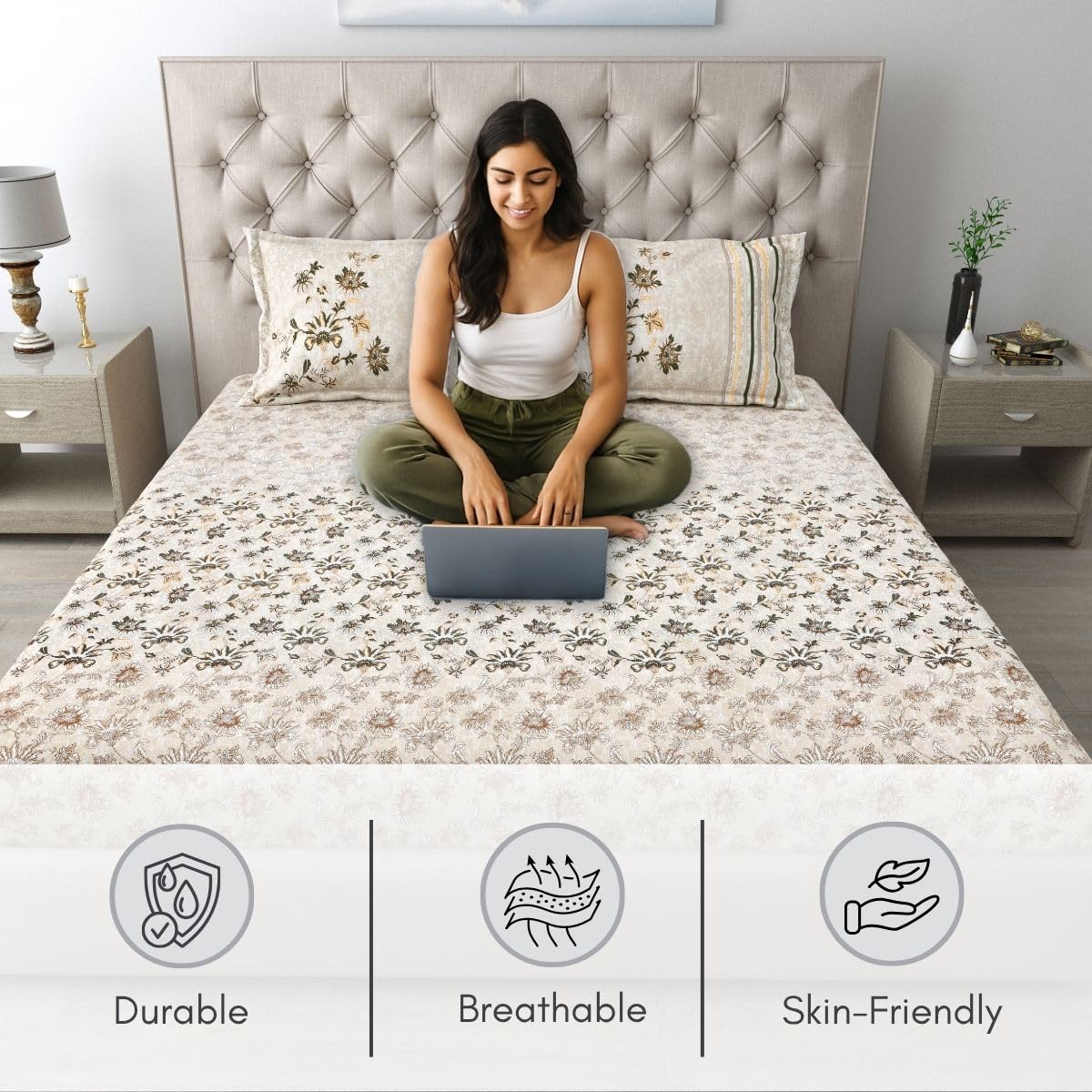 Spring Glory 186 TC Pure Cotton King Size Bedsheet - Image 2