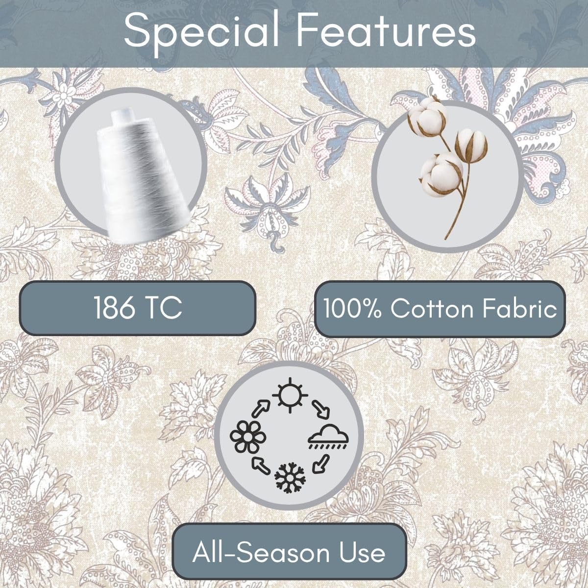 Spring Glory 186 TC Pure Cotton King Size Bedsheet - Image 2