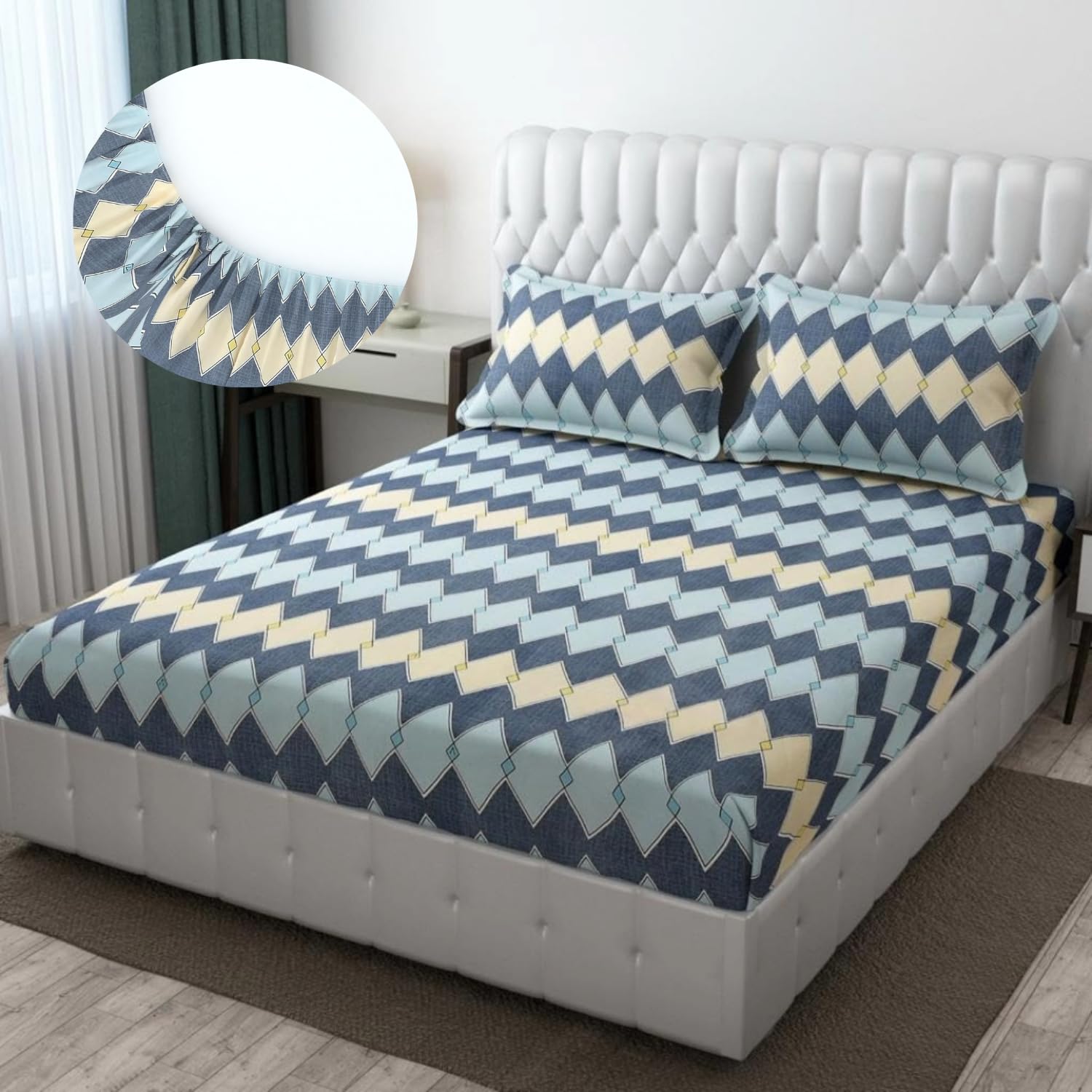 Plush 210 TC Cotton Feel Glace Elastic Fitted Bedsheet for Double Bed