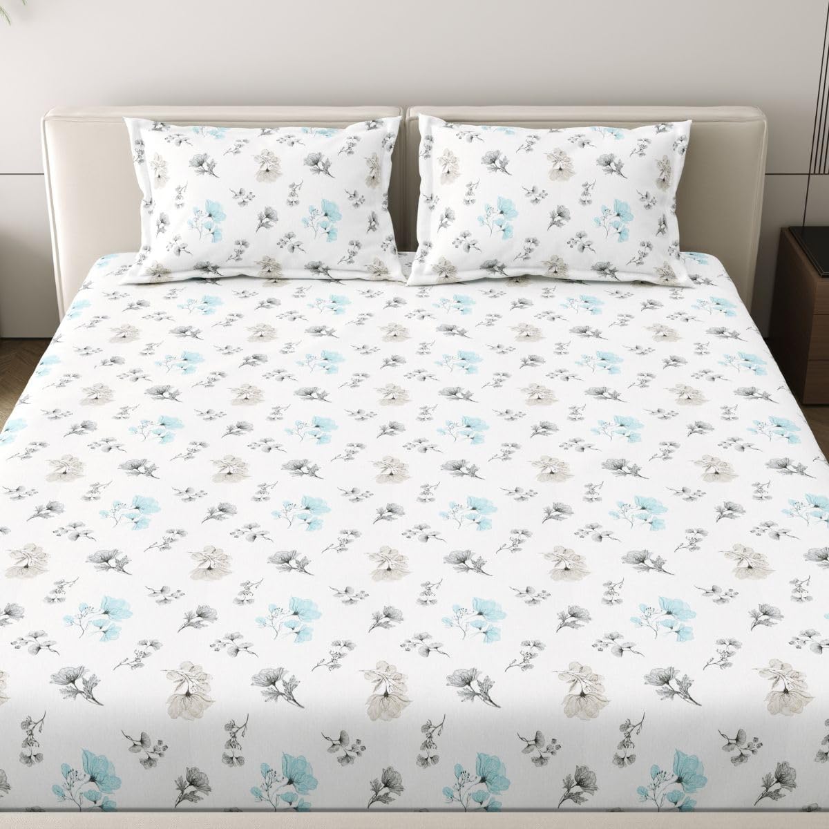 Spring Glory 186 TC Pure Cotton King Size Bedsheet With 2 Pillow Cover | Linen White